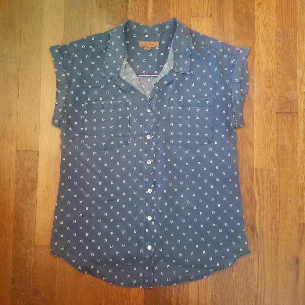 Womens Sz Small Button Down Shirt Sleeveless Nautical Costal Classic Beach